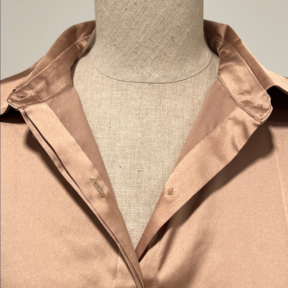 Boston Proper Satin Button Down Shirt in Tan - Picture 2 of 2